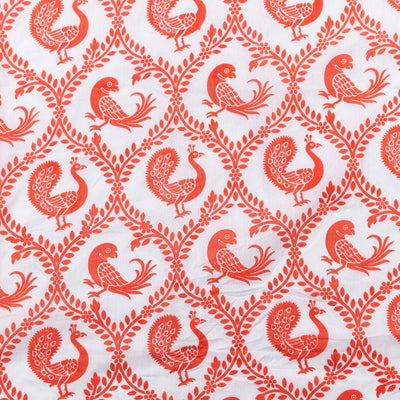 Cotton Malmal Fabric | Pyaare Panchhi, Coral Pink