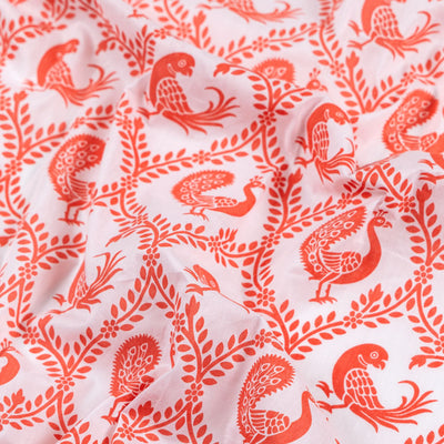 Cotton Malmal Fabric | Pyaare Panchhi, Coral Pink