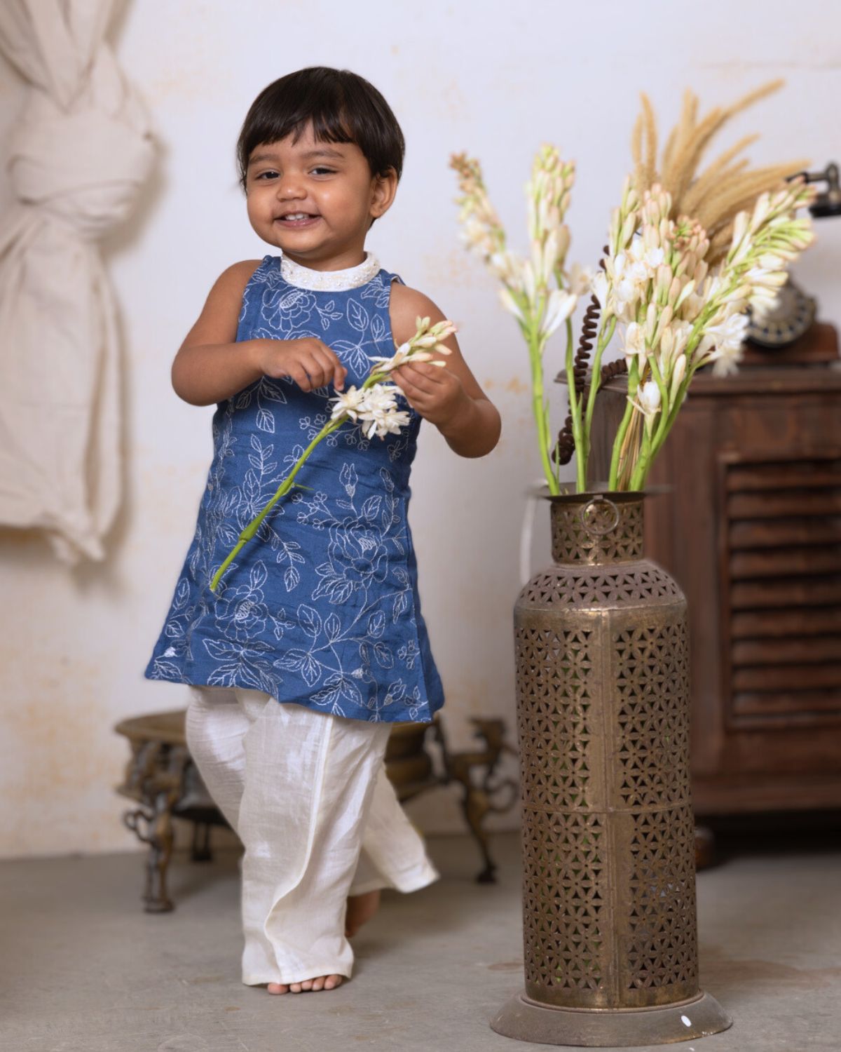 Viscose Santoon Girls Kurta & Palazzo Pants | Blue Rose