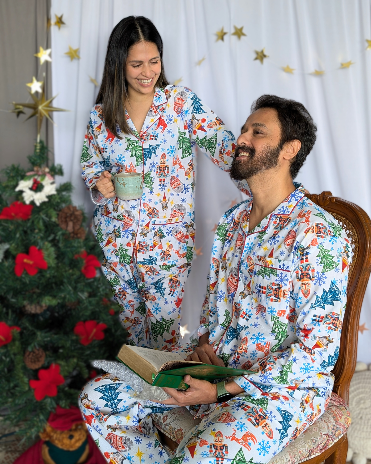 Cotton Pajama Set, Women | Christmas Rock - White