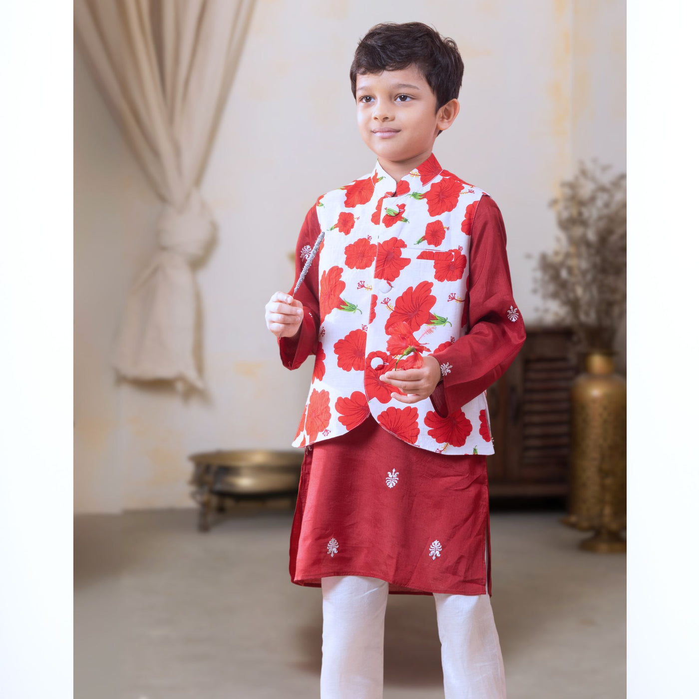 Silk Jacket-Kurta-Pajama 3 pc set, Boys, Men | Jabakusum