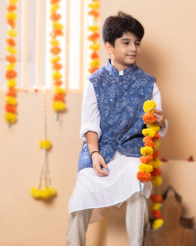 Jacket-Kurta-Pajama 3 pc set for Boys | Blue Rose