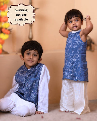 Jacket-Kurta-Pajama 3 pc set for Boys | Blue Rose