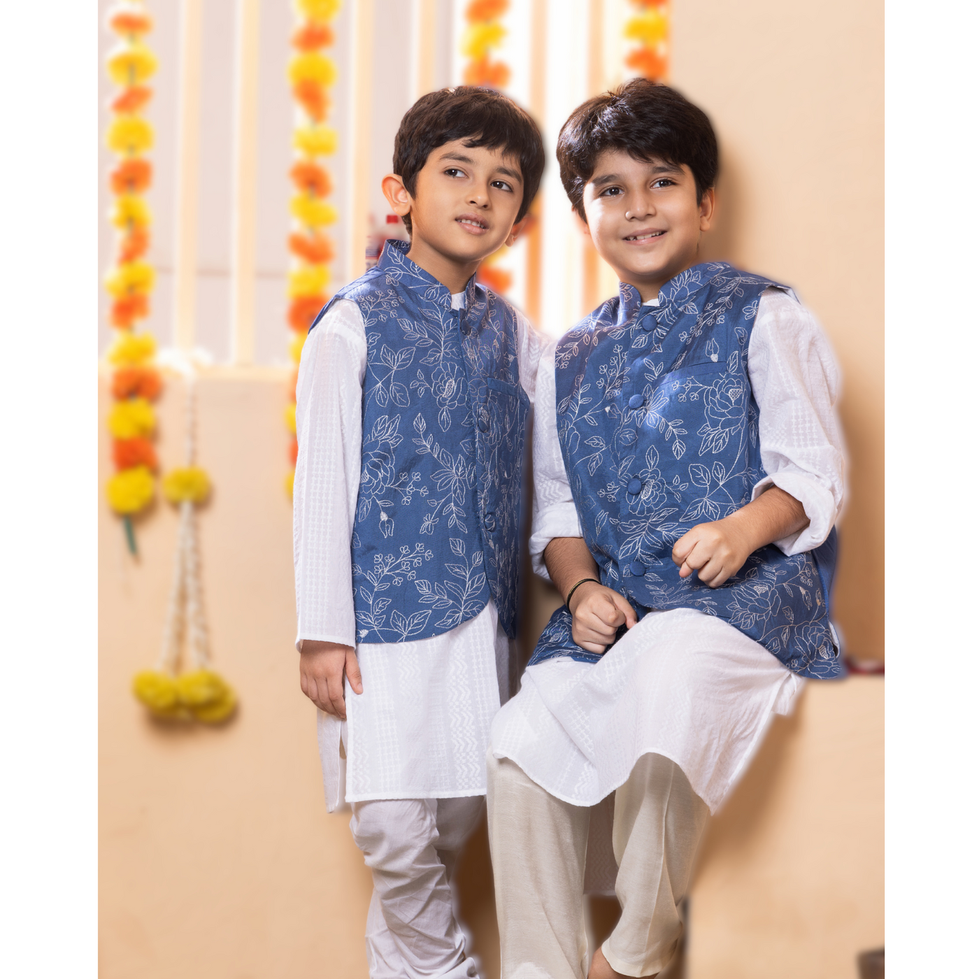 Jacket-Kurta-Pajama 3 pc set for Boys | Blue Rose