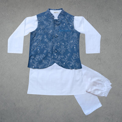 Jacket-Kurta-Pajama 3 pc set for Boys | Blue Rose