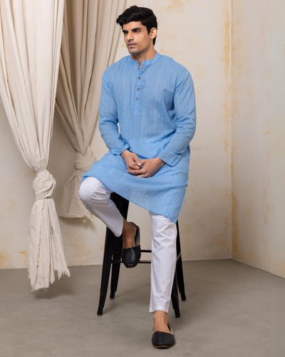 blue cotton kurta for men