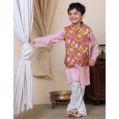 Silk Jacket-Kurta-Pajama 3 pc set, Boys, Men | Kamala