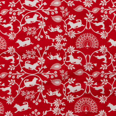 Cotton Malmal Fabric | Shikargah Red