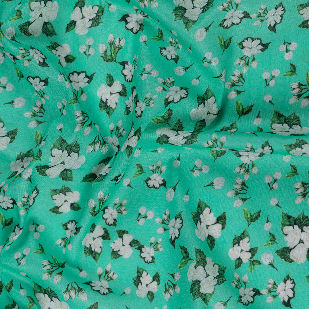 Cotton Malmal Fabric | Turquoise Jasmine