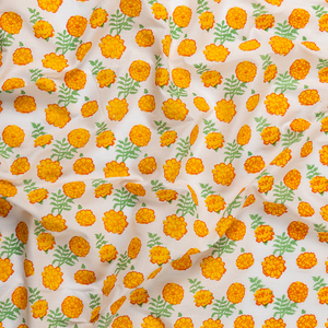 marigold print cotton malmal muslin fabric