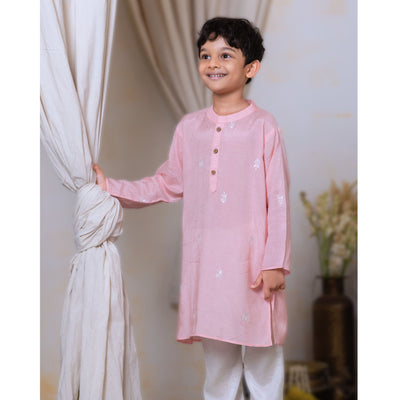 baby boy diwali silk kurta pink