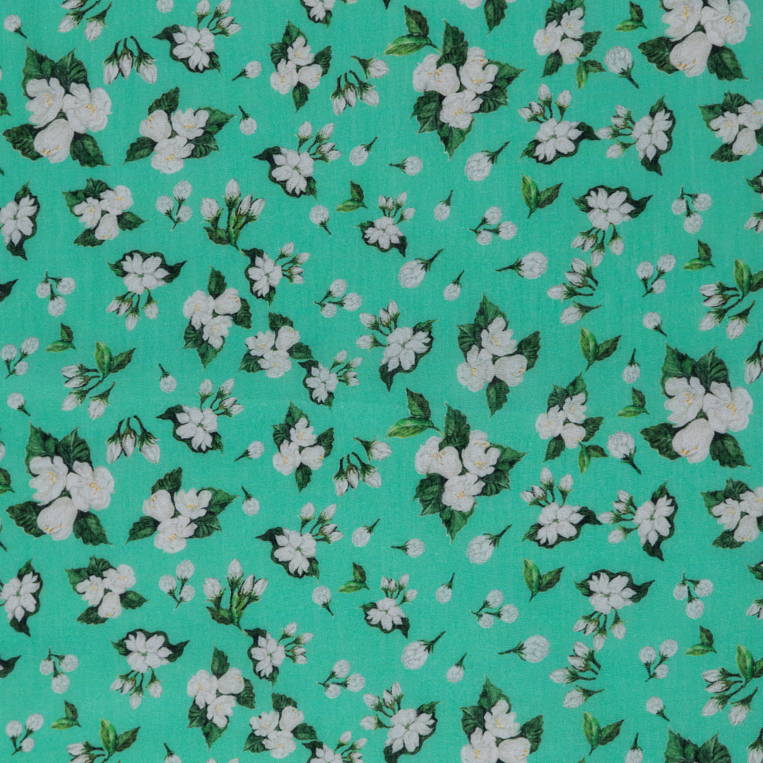 Cotton Malmal Fabric | Turquoise Jasmine