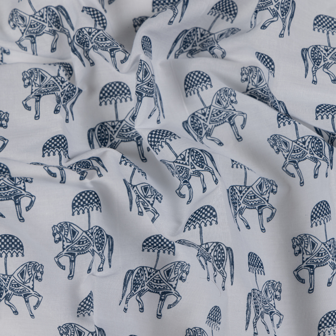 Cotton Malmal Fabric | Tugbug Ghoda Blue