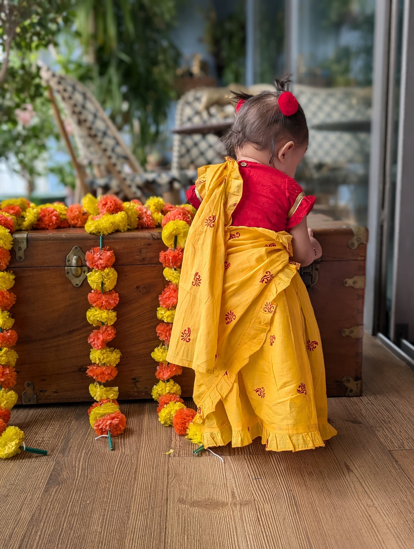 Prestitched Malmal Saree for Girls | Sunshine Yellow