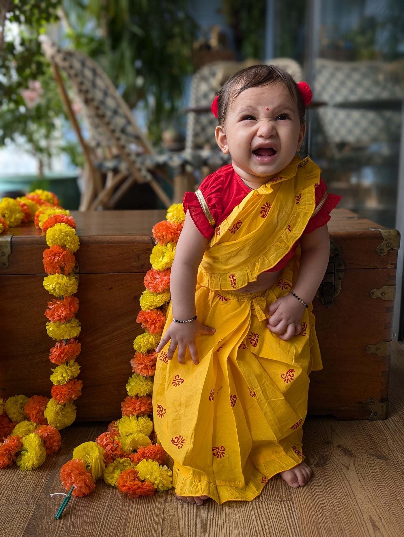 Prestitched Malmal Saree for Girls | Sunshine Yellow