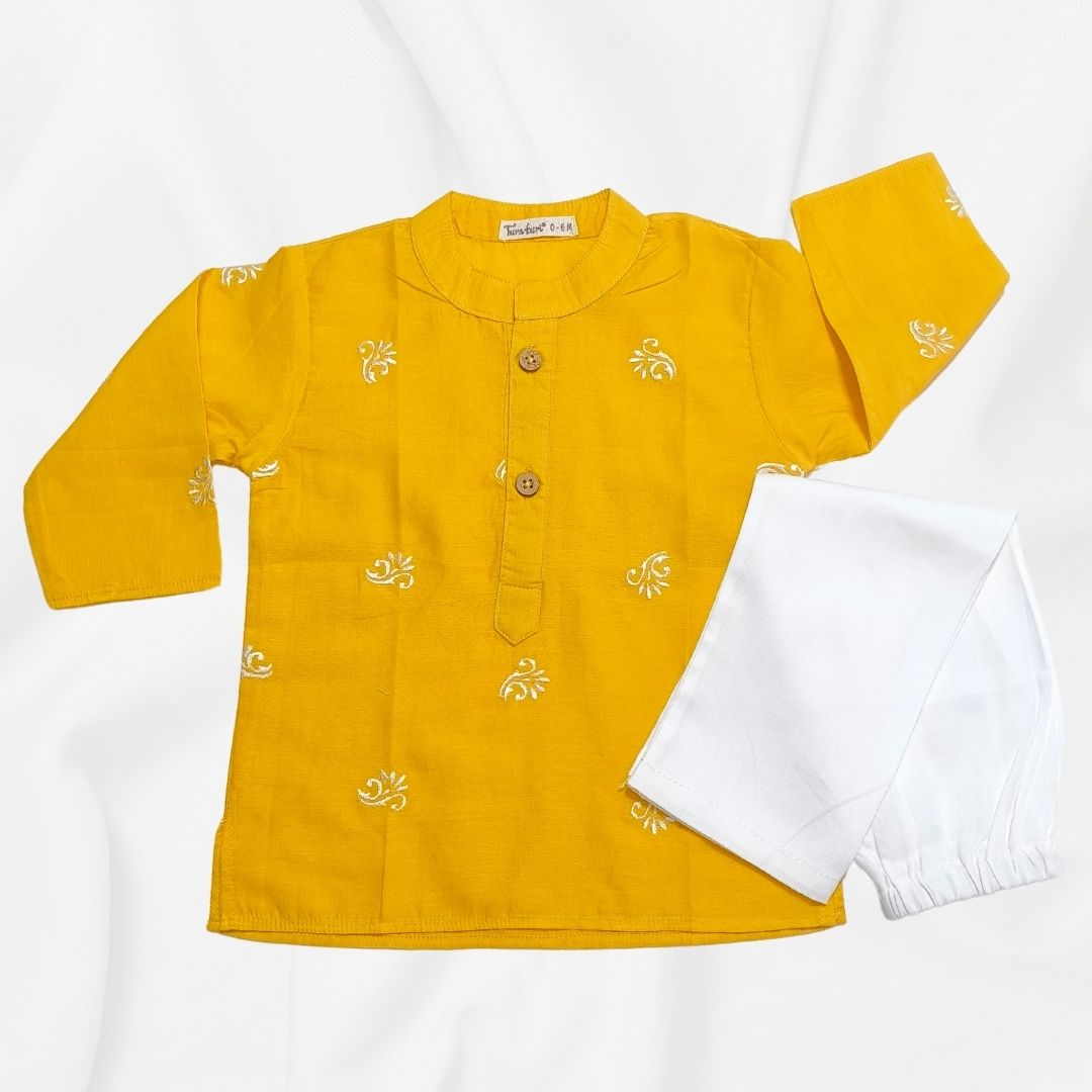 Embroidered Malmal Kurta | Sunshine Yellow | Newborn to Adult