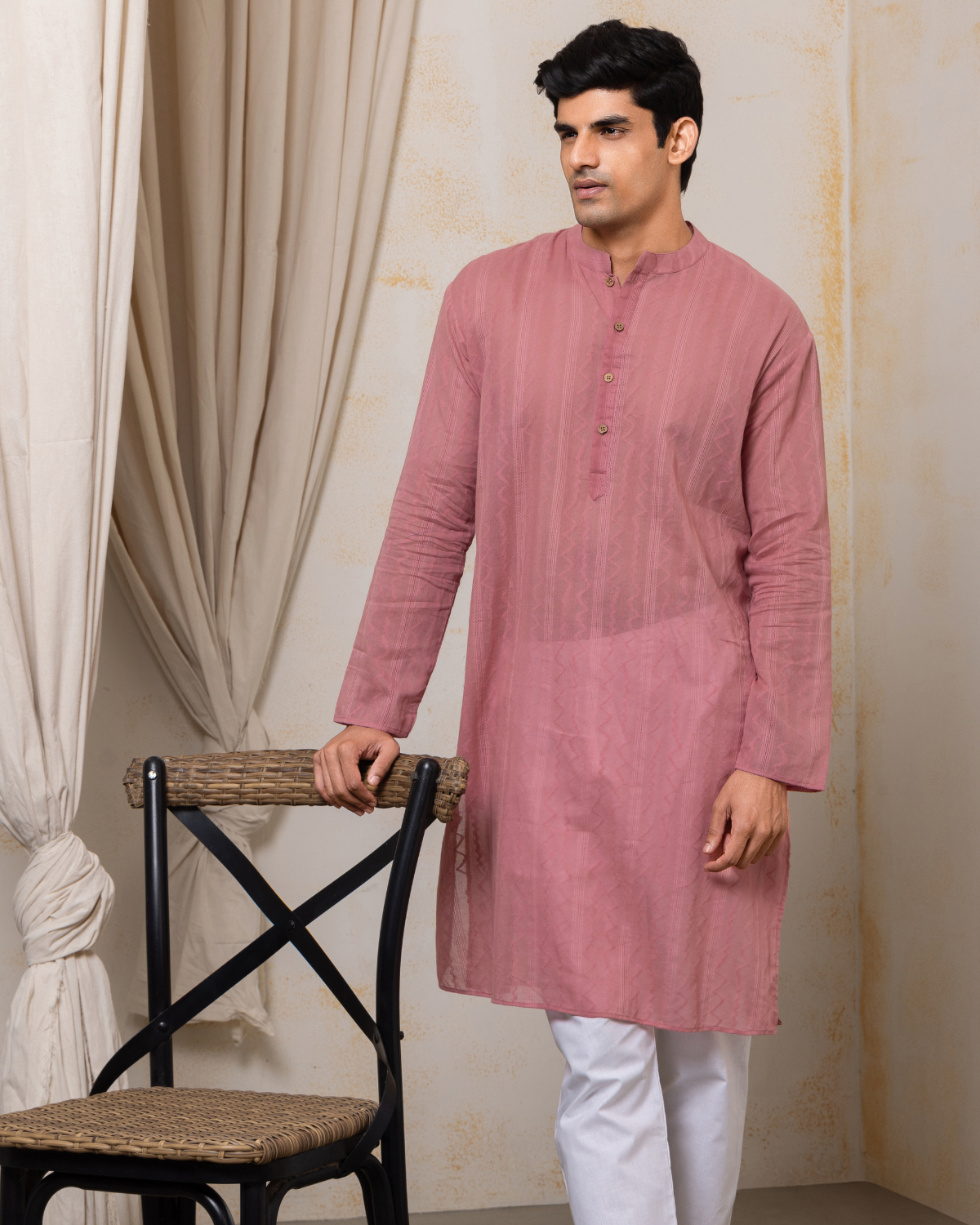 pink cotton kurta for men