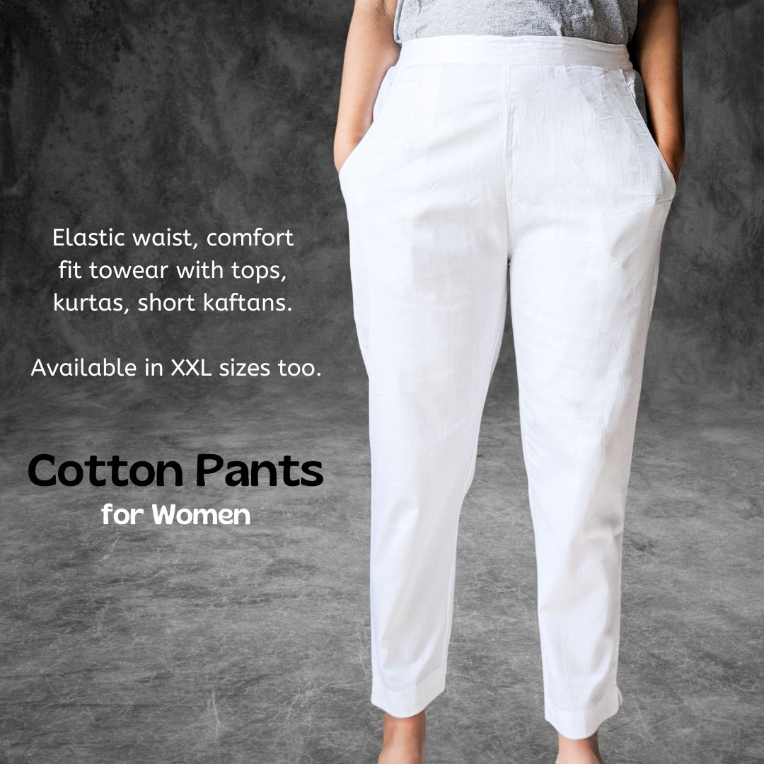 White Cotton Pants for Women Premium Giza Cotton Tura Turi